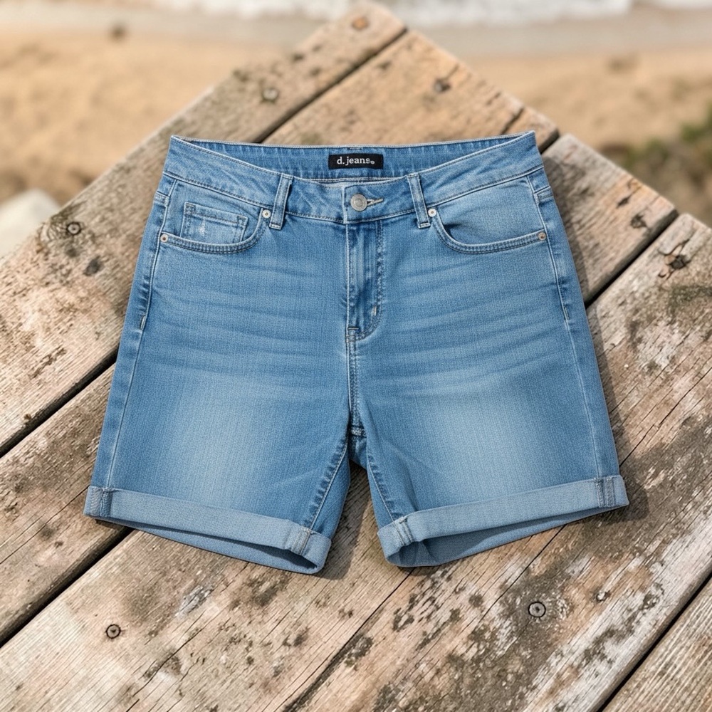 d. jeans Light Blue Rolled Hem Denim Shorts